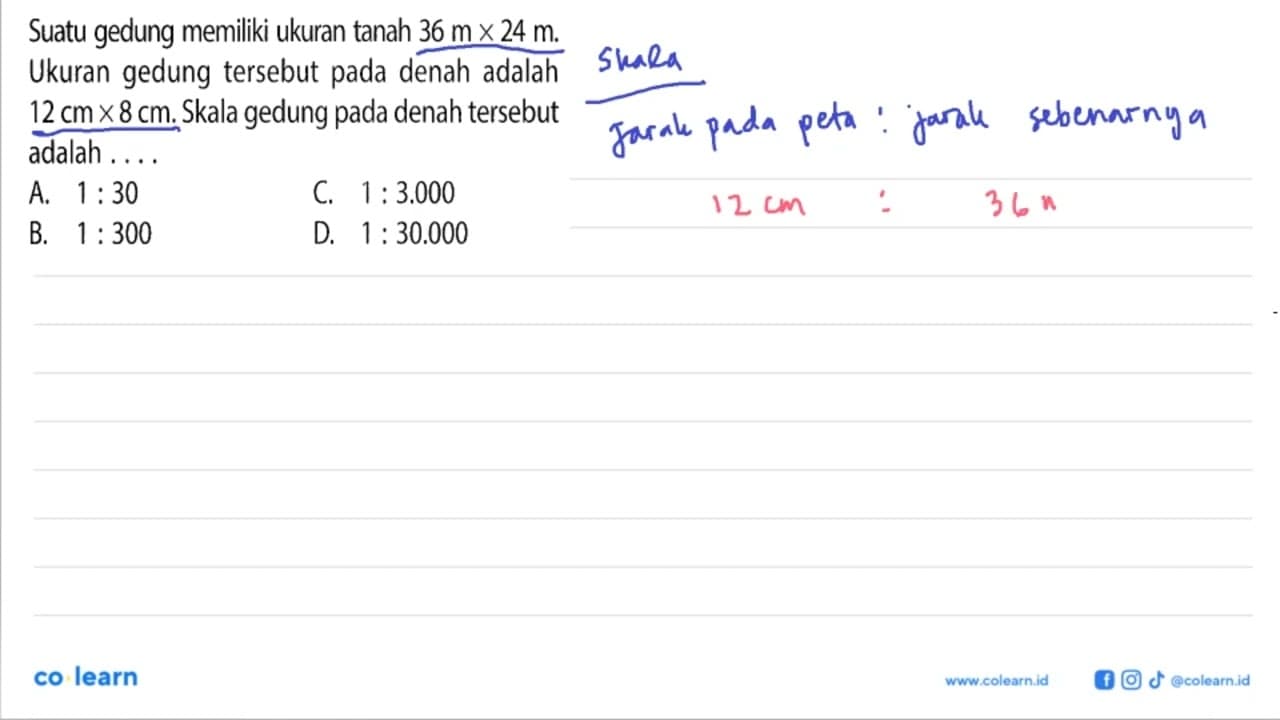 Suatu gedung memiliki ukuran tanah 36 mx24 m . Ukuran