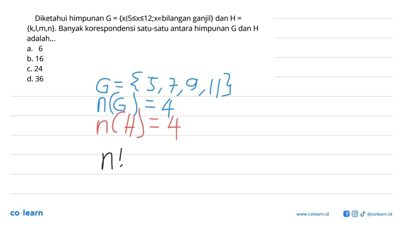 Diketahui himpunan G = {x l 5<= x <=12,x e bilangan ganjil}