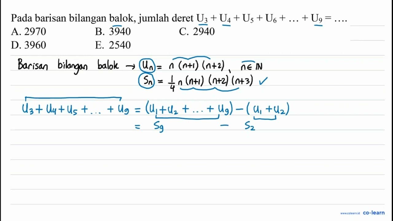 Pada barisan bilangan balok, jumlah deret