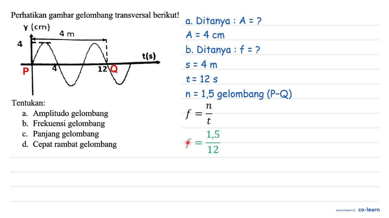 Perhatikan gambar gelombang transversal berikut! y (cm) 4 4