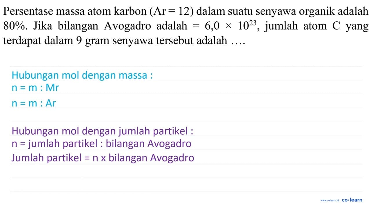 Persentase massa atom karbon (Ar=12) dalam suatu senyawa