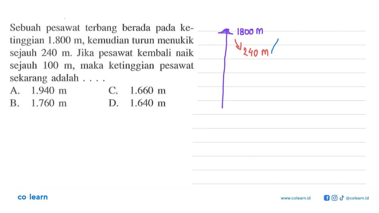 Sebuah pesawat terbang berada pada ketinggian 1.800 m,