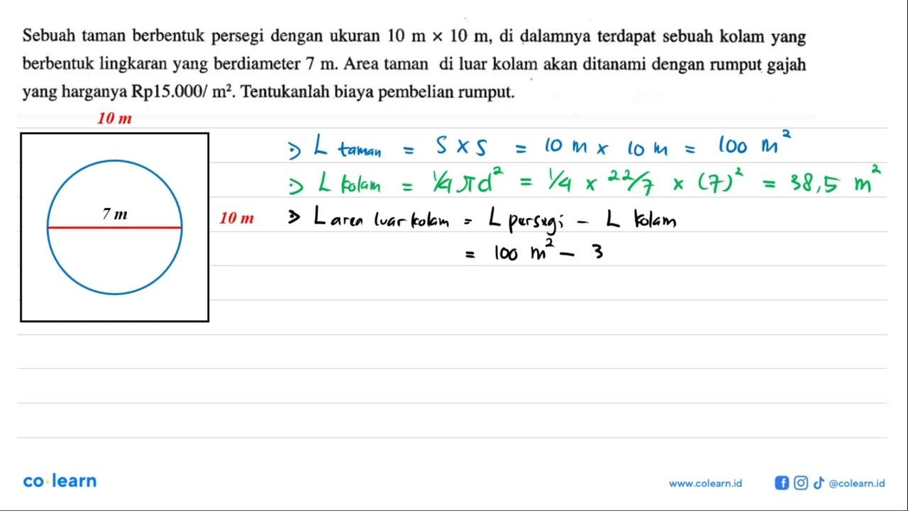 Sebuah taman berbentuk persegi dengan ukuran 10 m x 10 m,