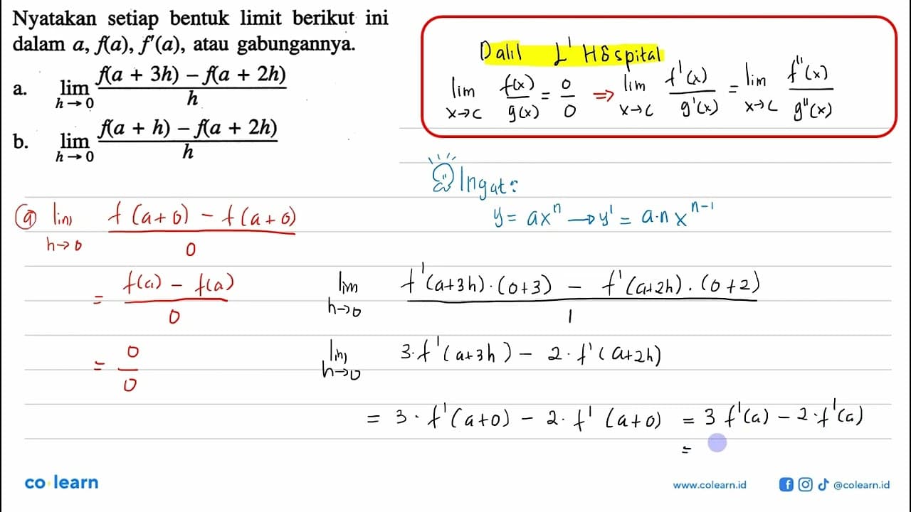 Nyatakan setiap bentuk limit berikut ini dalam a, f(a),