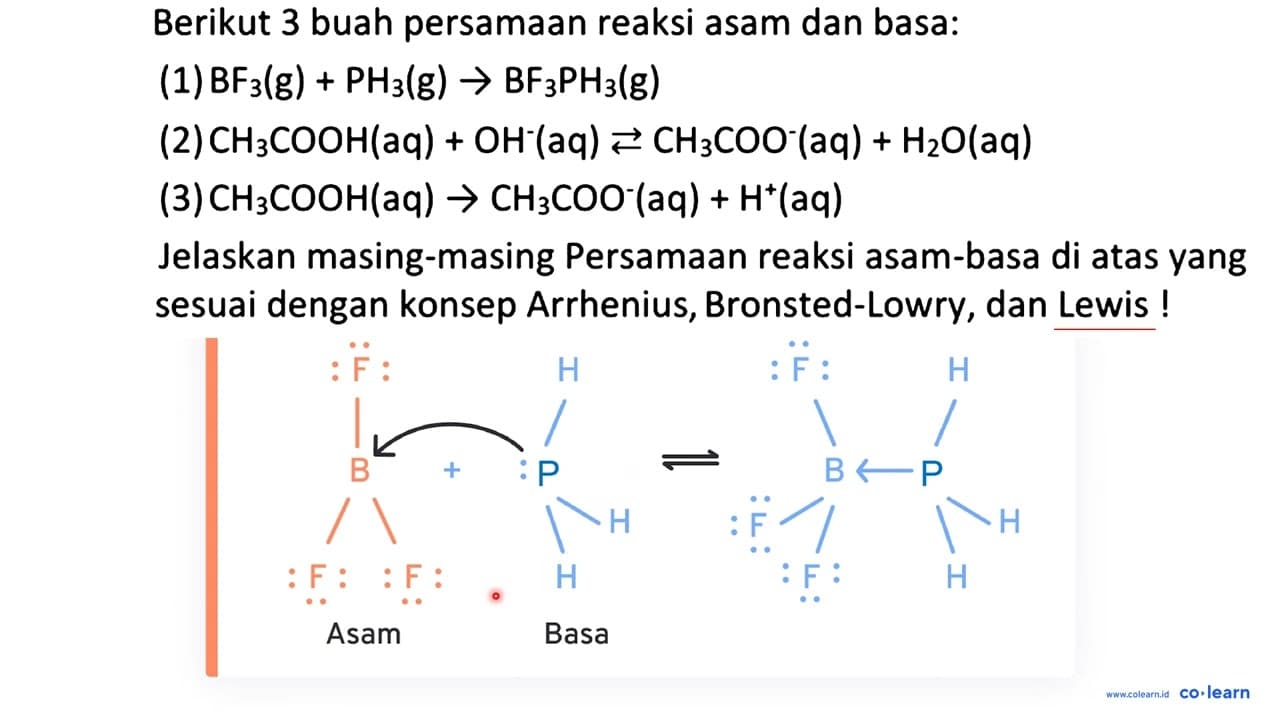 Berikut 3 buah persamaan reaksi asam dan basa: (1)