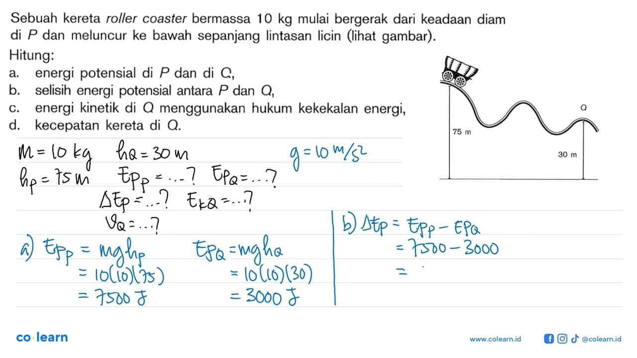 Sebuah kereta roller coaster bermassa 10 kg mulai bergerak