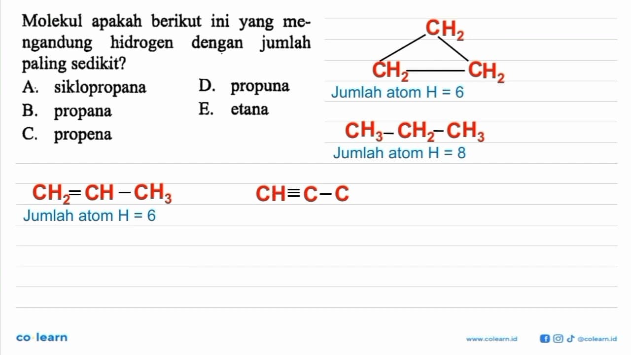 Molekul apakah berikut ini yang mengandung hidrogen dengan