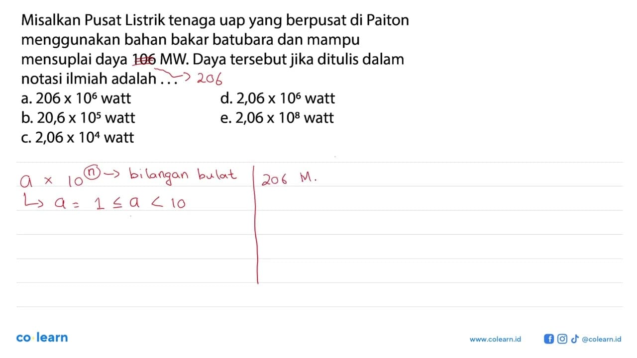 Misalkan Pusat Listrik tenaga uap yang berpusat di Paiton