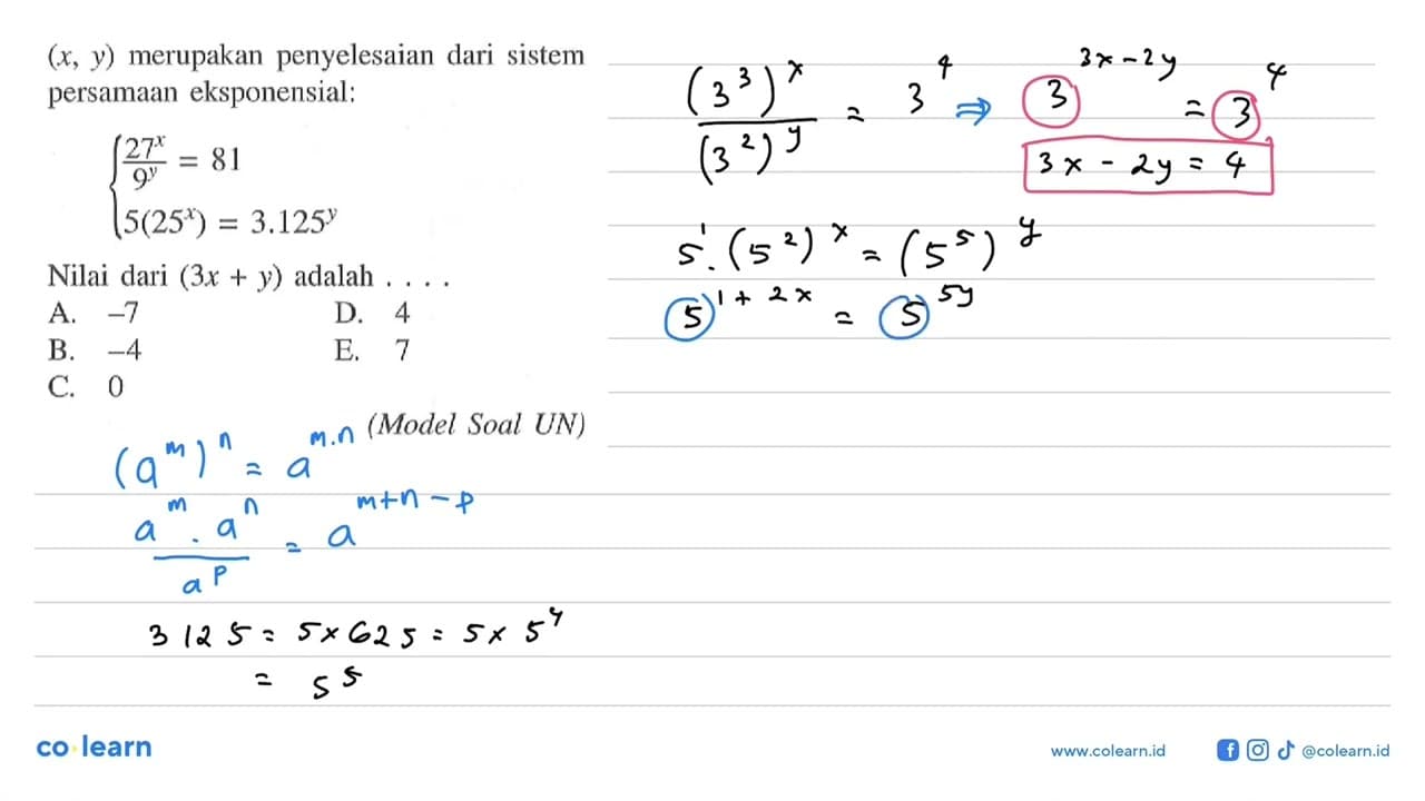 (x,y) merupakan penyelesaian dari sistem persamaan