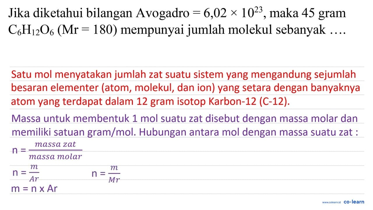 Jika diketahui bilangan Avogadro =6,02 x 10^(23) , maka 45