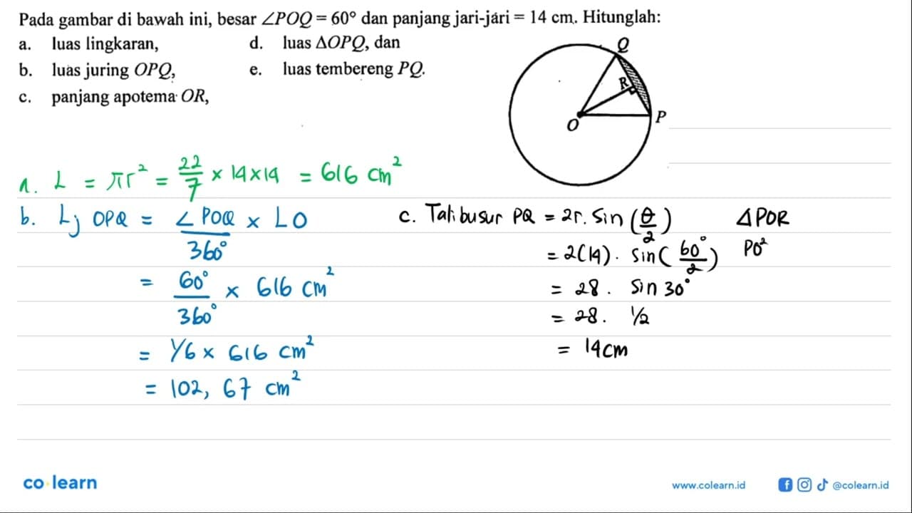 Pada gambar di bawah ini, besar sudut POQ=60 dan panjang
