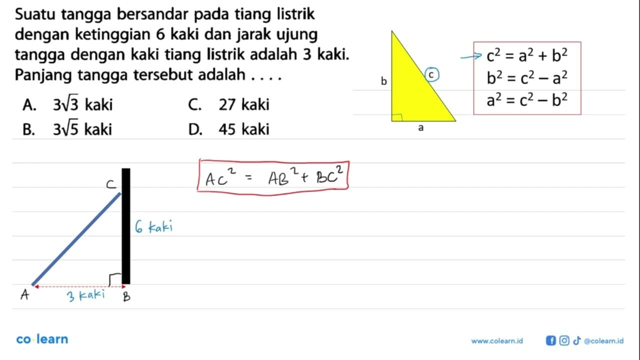 Suatu tangga bersandar pada tiang listrik dengan ketinggian