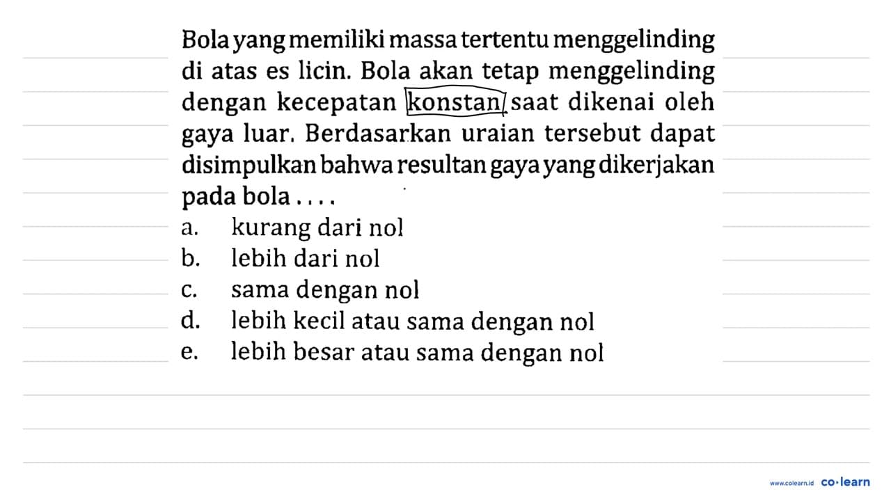 Bola yang memiliki massa tertentu menggelinding di atas es