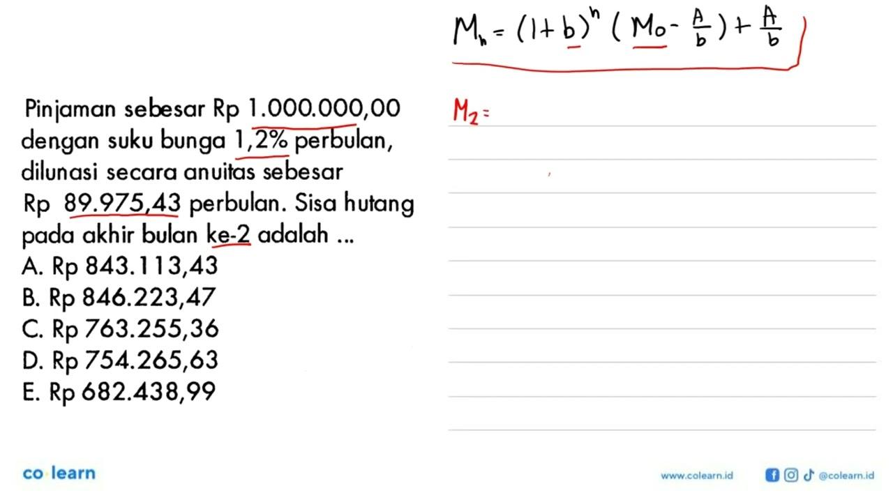 Pinjaman sebesar Rp1.000.000,00 dengan suku bunga 1,2%