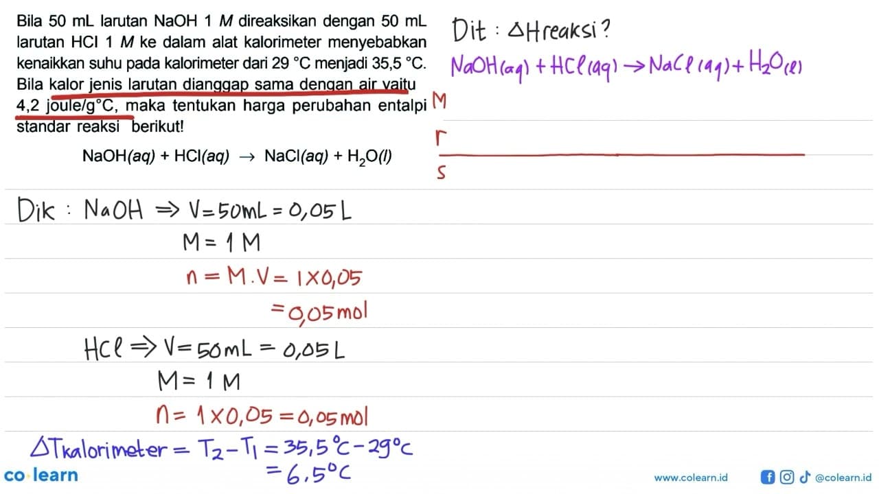 Bila 50 mL larutan NaOH M direaksikan dengan 50 mL larutan