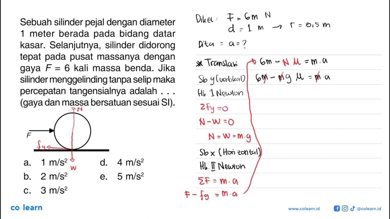 Sebuah silinder pejal dengan diameter 1 meter berada pada