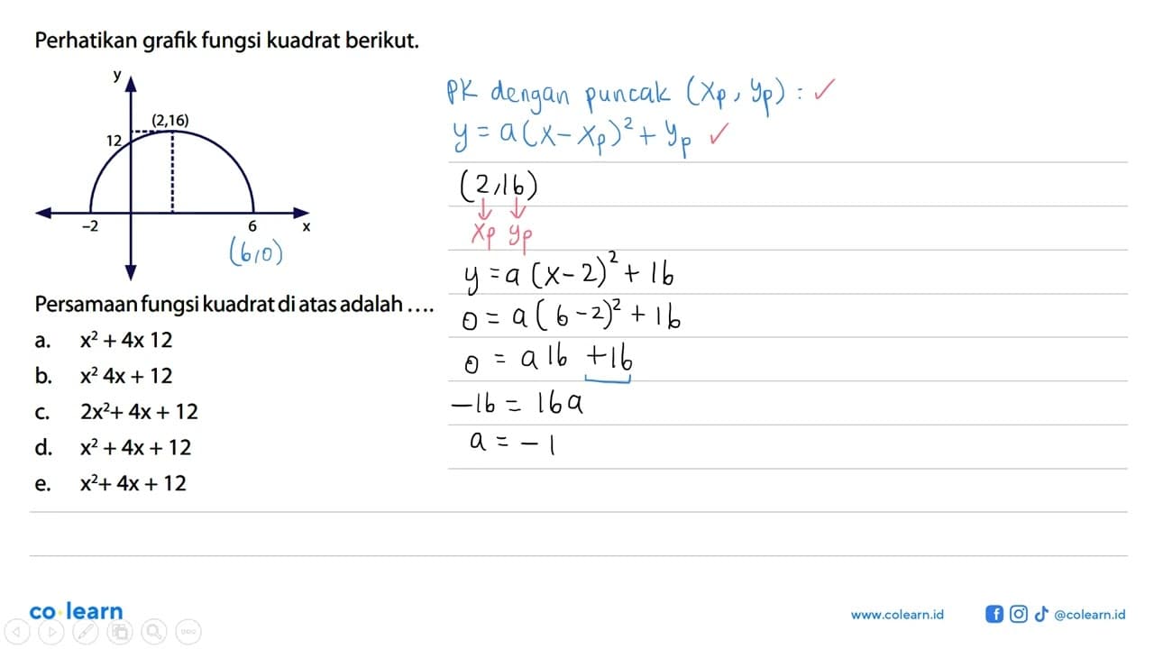 Perhatikan grafik fungsi kuadrat berikut. 12 (2,16) -2 6