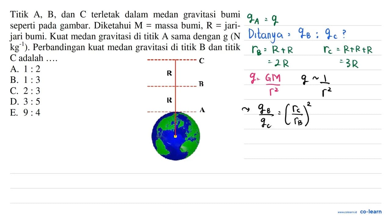 Titik A, B, dan C terletak dalam medan gravitasi bumi