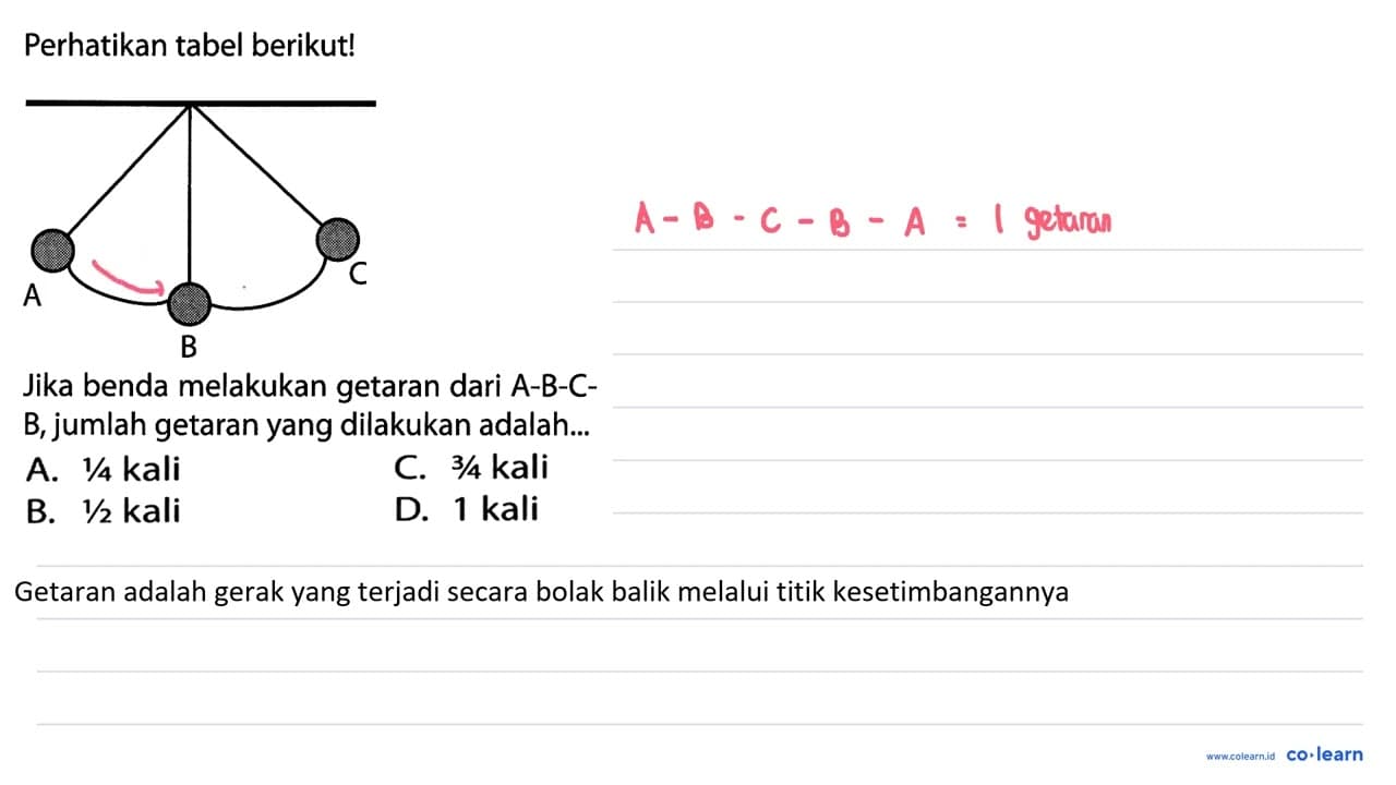 Perhatikan tabel berikut! A B C Jika benda melakukan