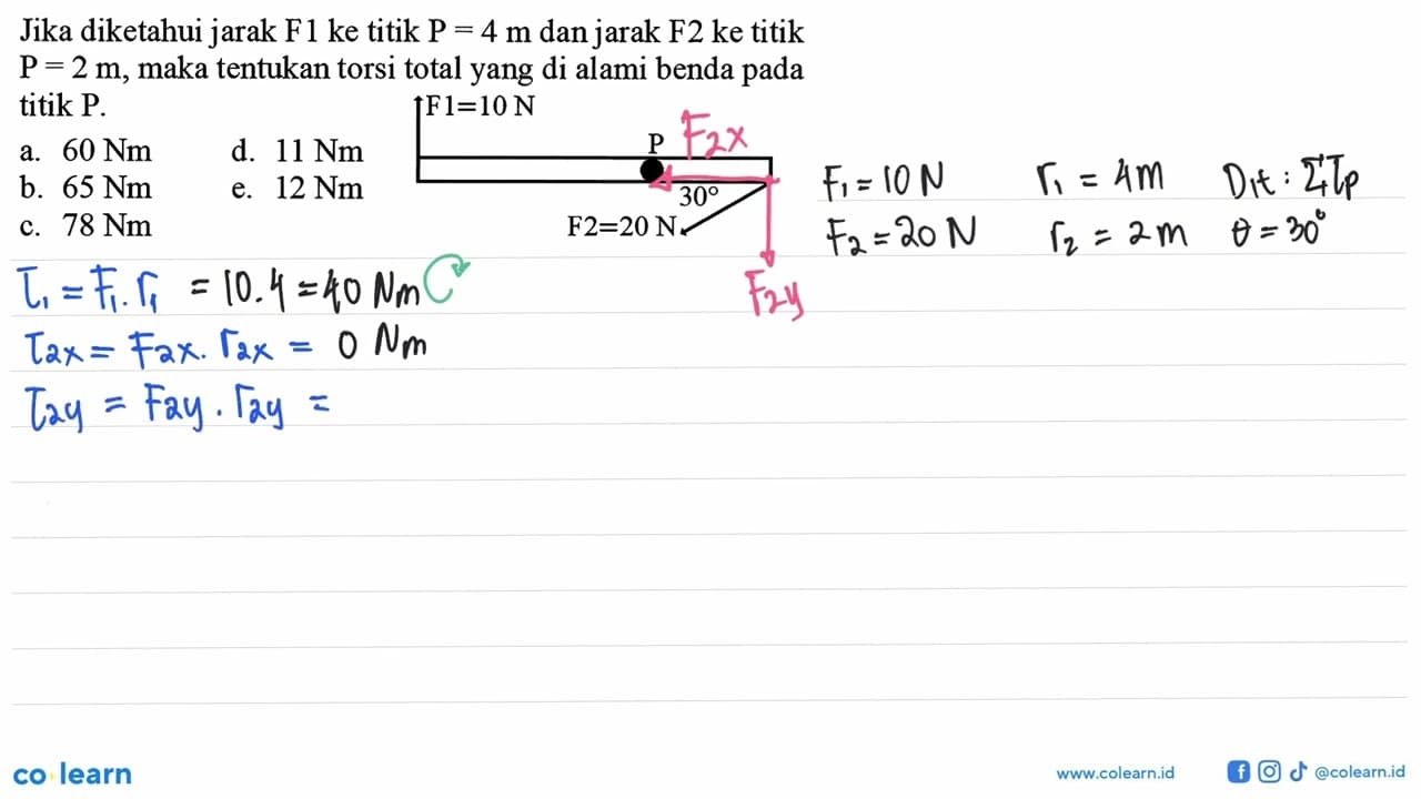 Jika diketahui jarak F1 ke titik P = 4 m dan jarak F2 ke