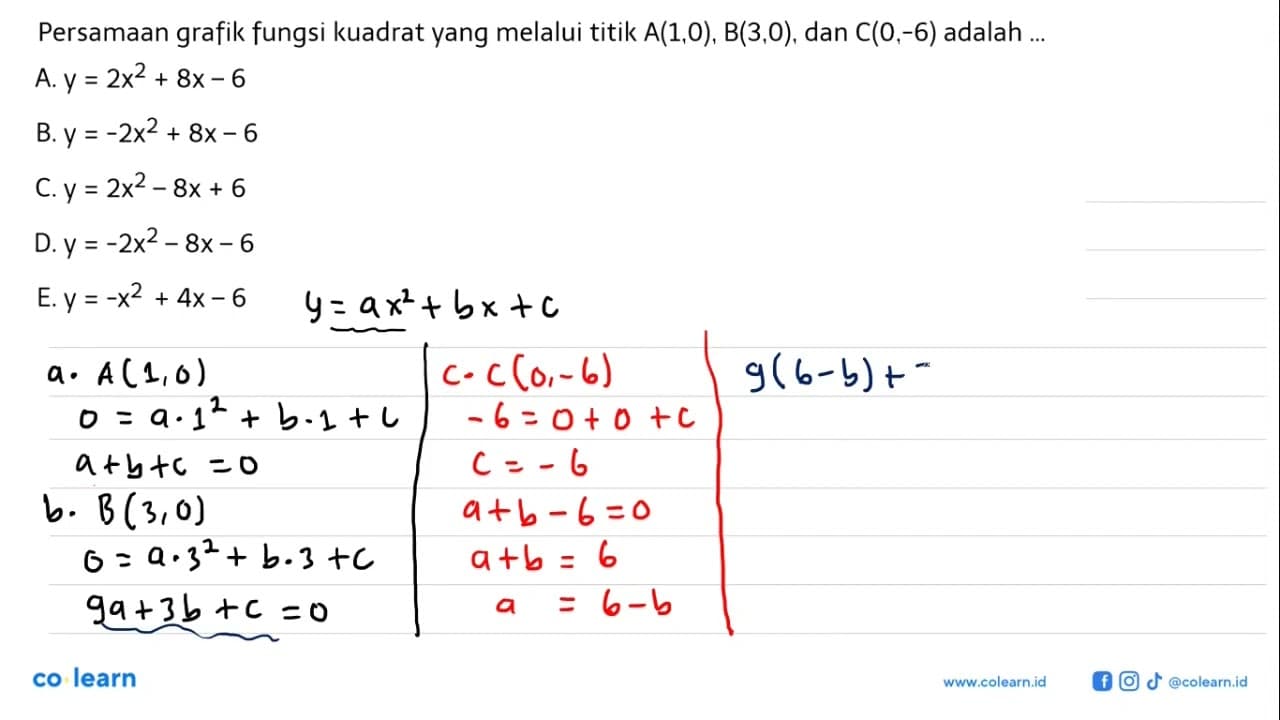 Persamaan grafik fungsi kuadrat yang melalui titik A(1,0),