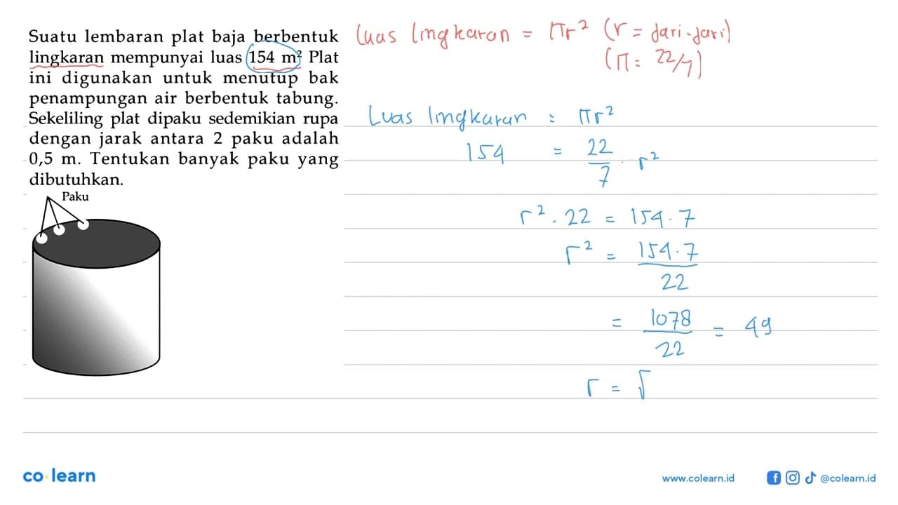 Suatu lembaran plat baja berbentuk lingkaran mempunyai luas