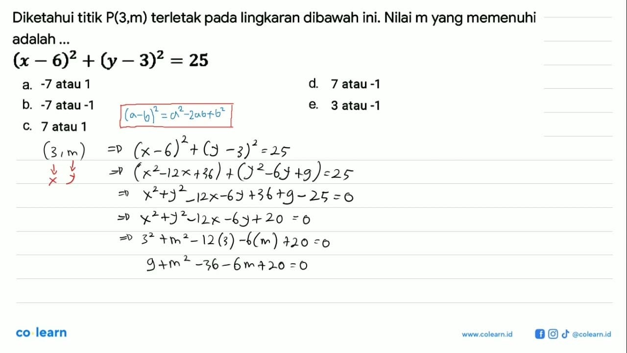 Diketahui titik P( 3, m ) terletak pada lingkaran dibawah