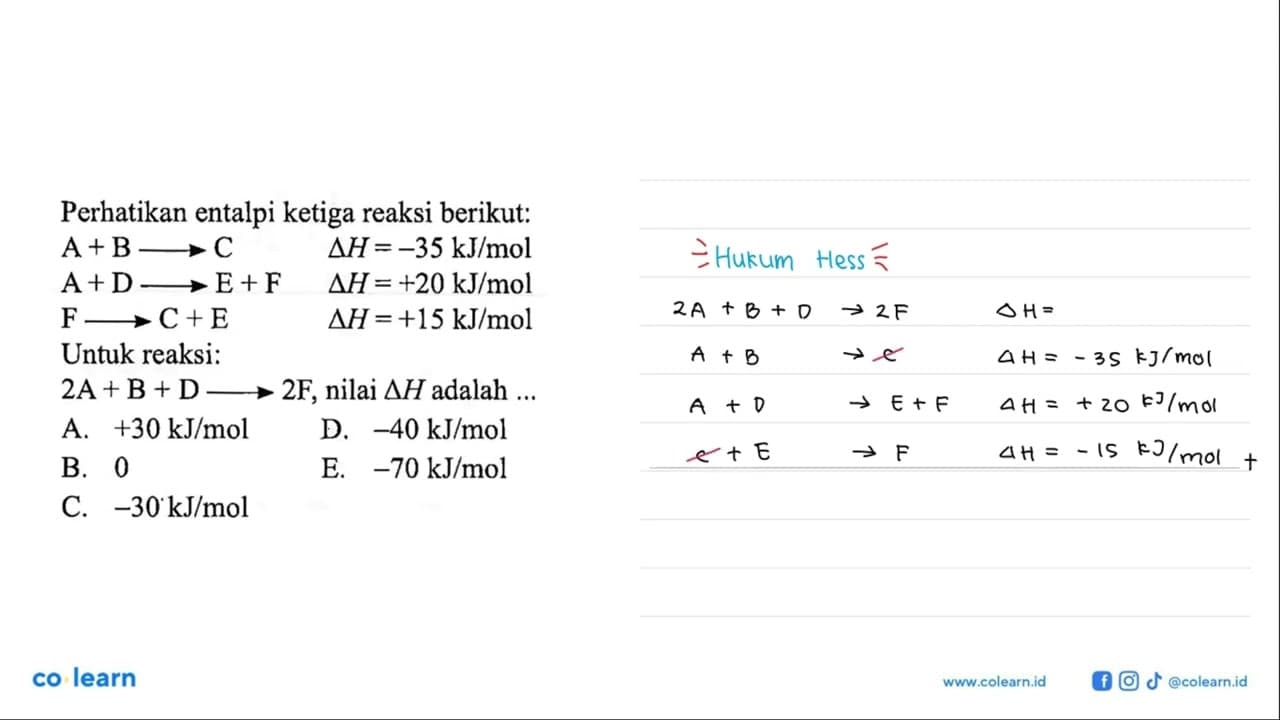 Perhatikan entalpi ketiga reaksi berikut: A + B -> C delta