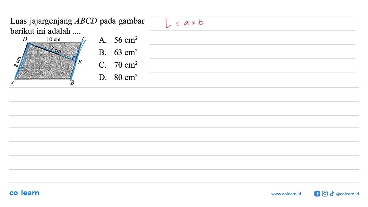Luas jajargenjang ABCD pada gambar berikut ini adalah ....
