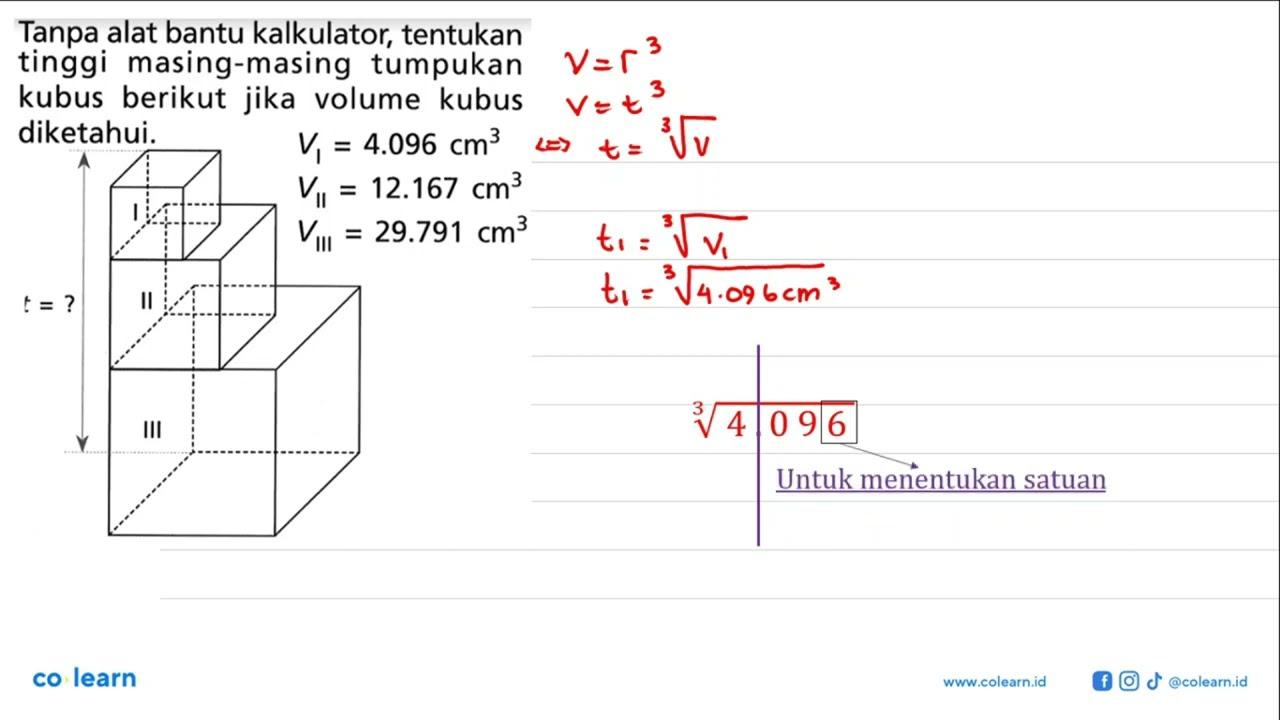 Tanpa alat bantu kalkulator, tentukan tinggi masing-masing