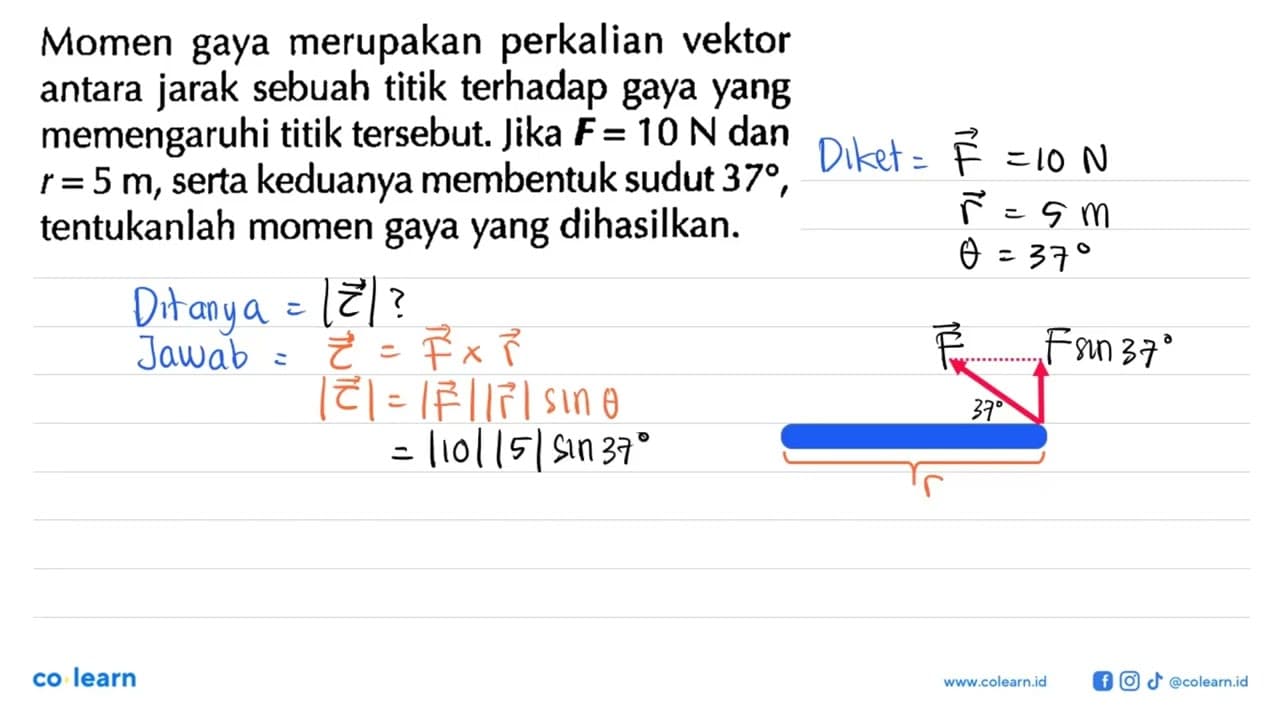 Momen gaya merupakan perkalian vektor antara jarak sebuah