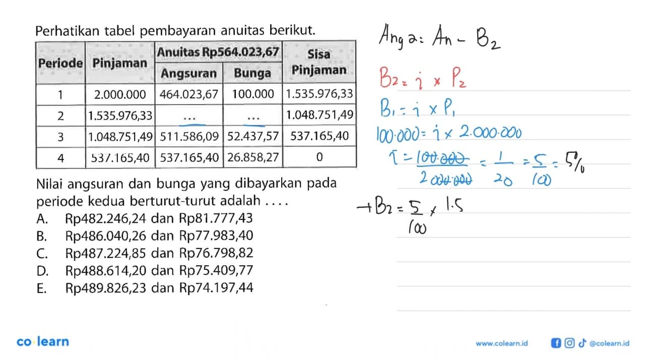 Perhatikan tabel pembayaran anuitas berikut. Periode