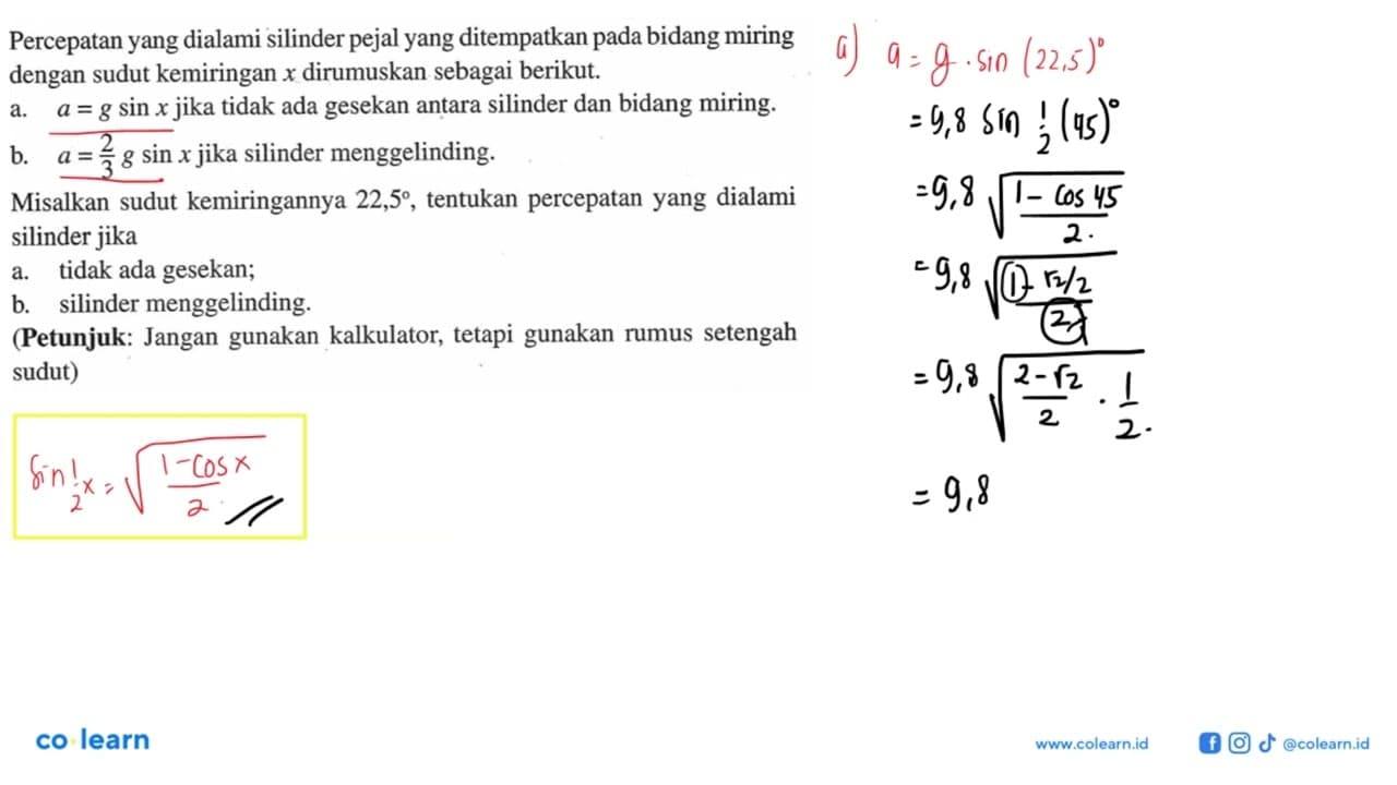 Percepatan yang dialami silinder pejal yang ditempatkan