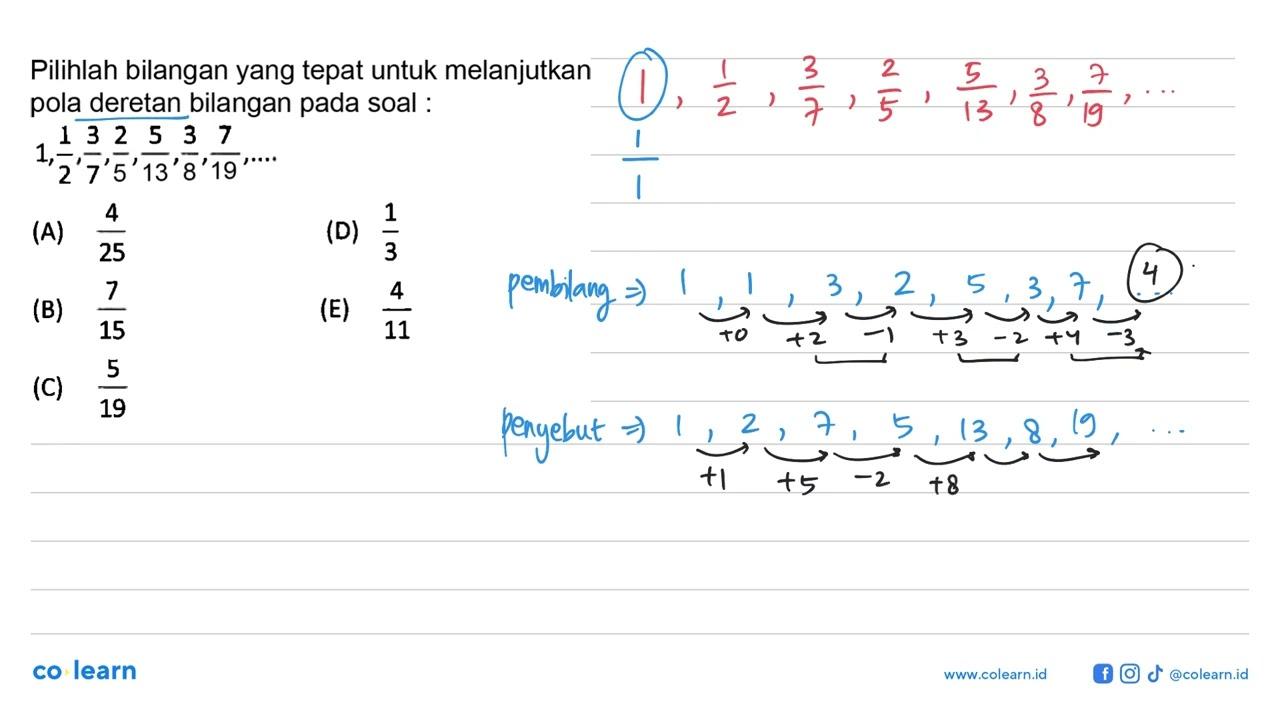 Pilihlah bilangan yang tepat untuk melanjutkan pola deretan