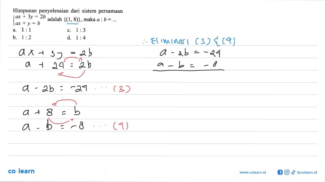 Himpunan penyelesaian dari sistem persamaan ax + 3y = 2b ax