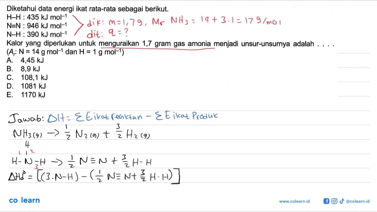 Diketahui data energi ikat rata-rata sebagai berikut. H-H: