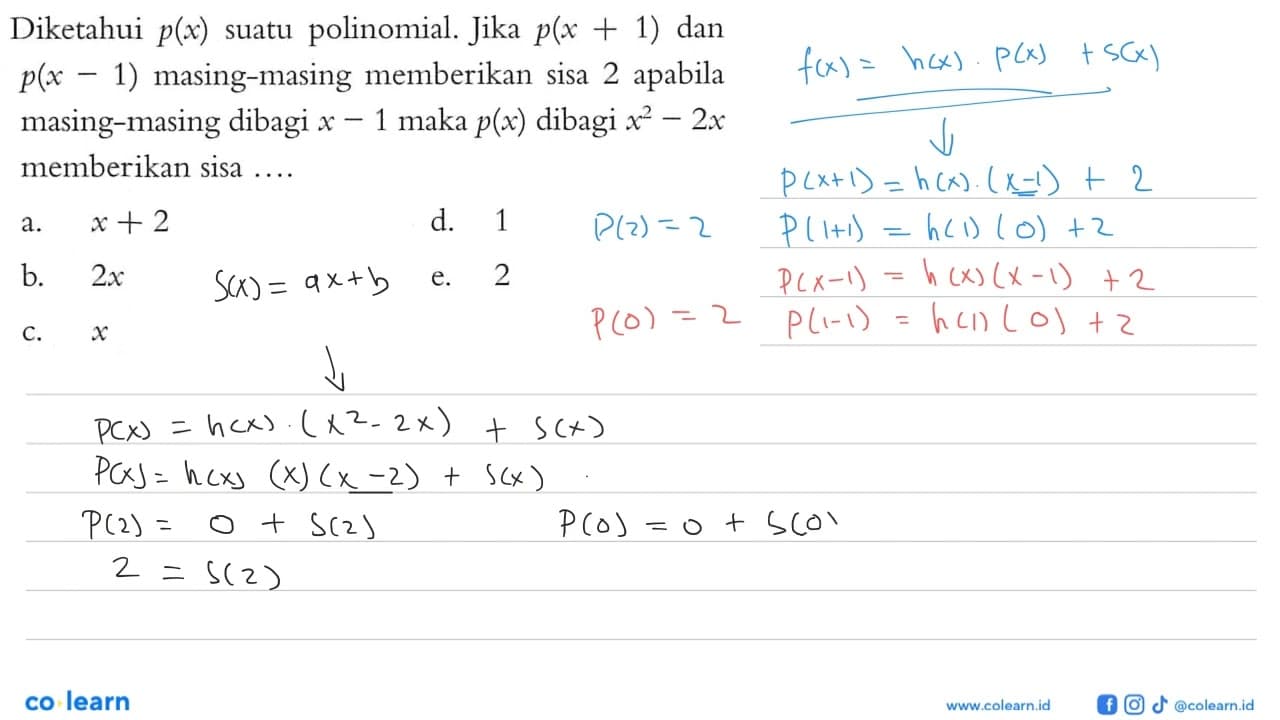 Diketahui p(x) suatu polinomial. Jika p(x+1) dan p(x-1)