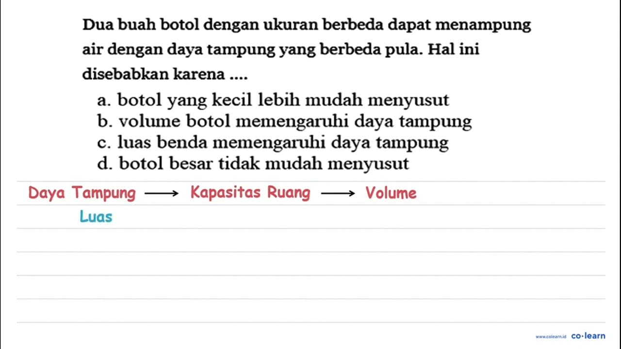 Dua buah botol dengan ukuran berbeda dapat menampung air