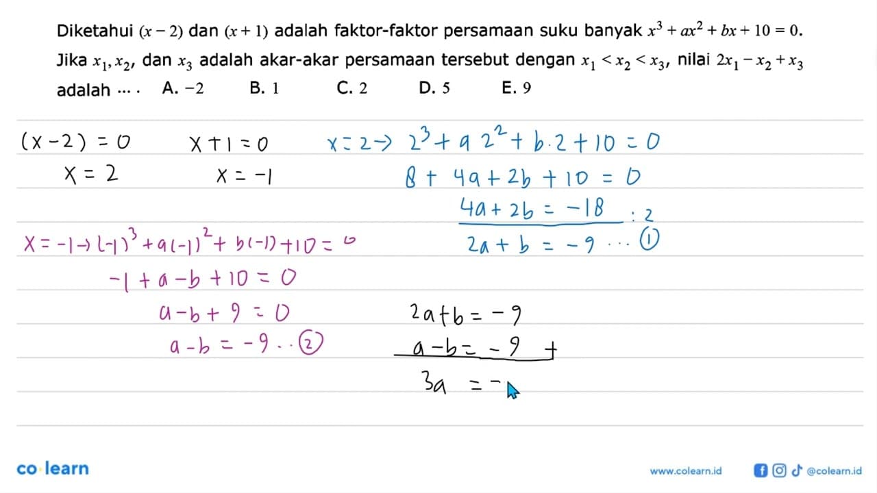 Diketahui (x - 2) dan (x + 1) adalah faktor-faktor