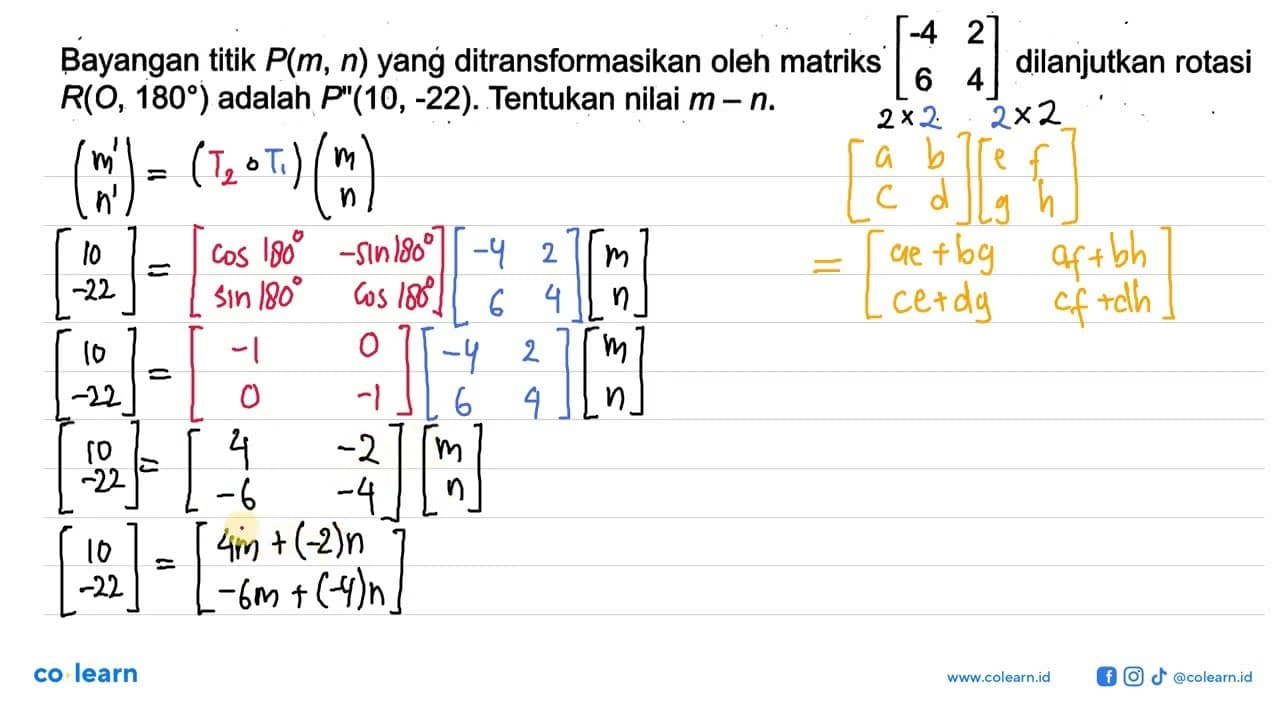 Bayangan titik P(m , n) yang ditransformasikan oleh matriks