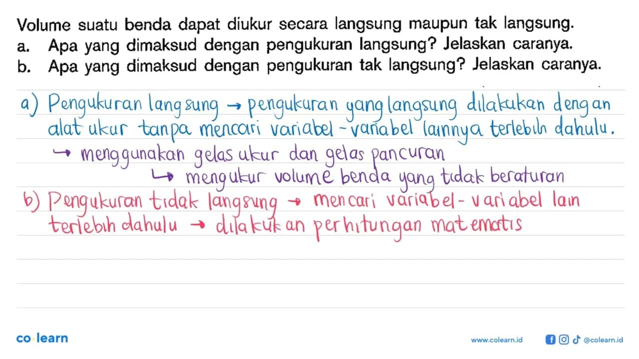 Volume suatu benda dapat diukur secara langsung maupun tak