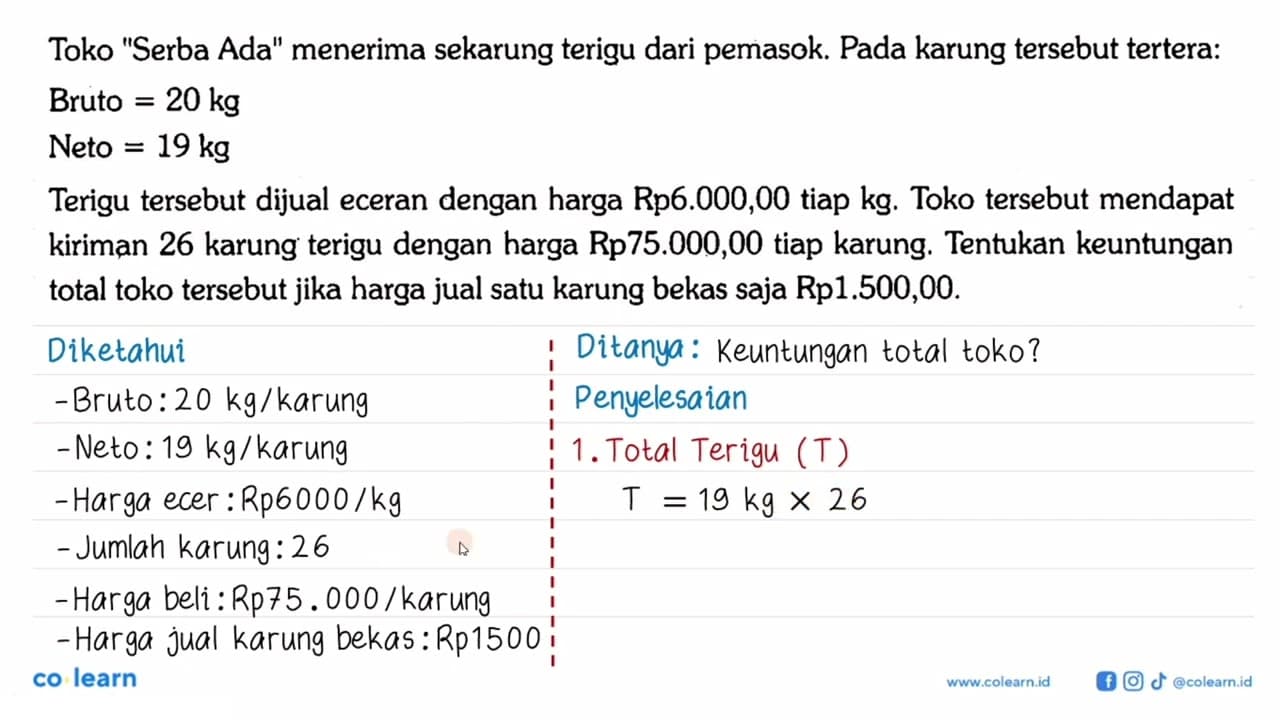 Toko 'Serba Ada' menerima sekarung terigu dari pemasok.