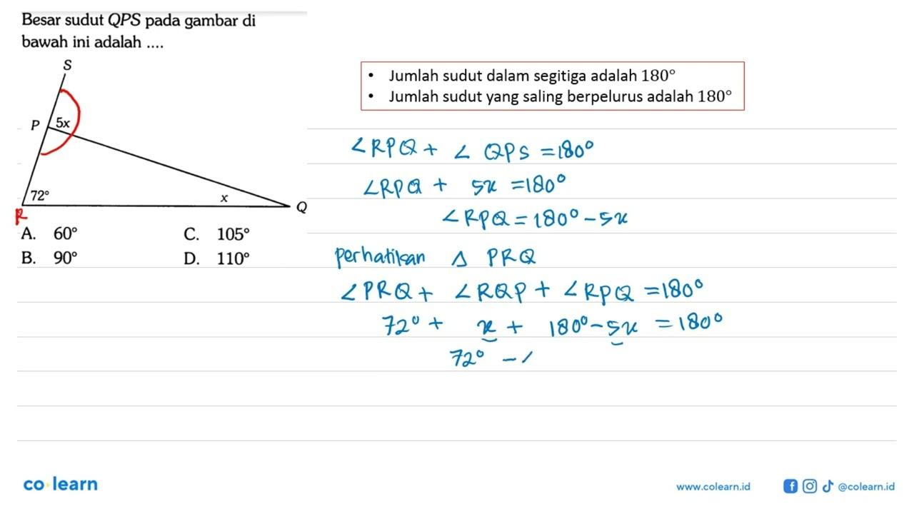 Besar sudut QPS pada gambar di bawah ini adalah .... S P 5x