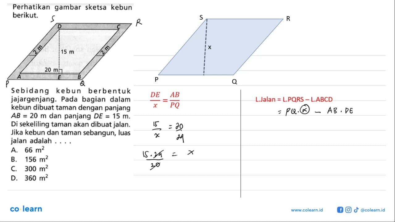 Perhatikan gambar sketsa kebun berikut.Sebidang kebun