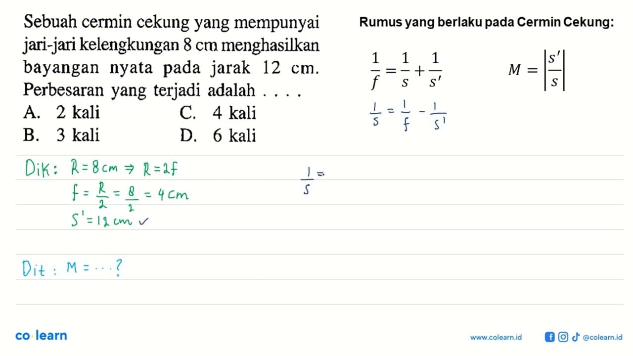 Sebuah cermin cekung yang mempunyai jari-jari kelengkungan