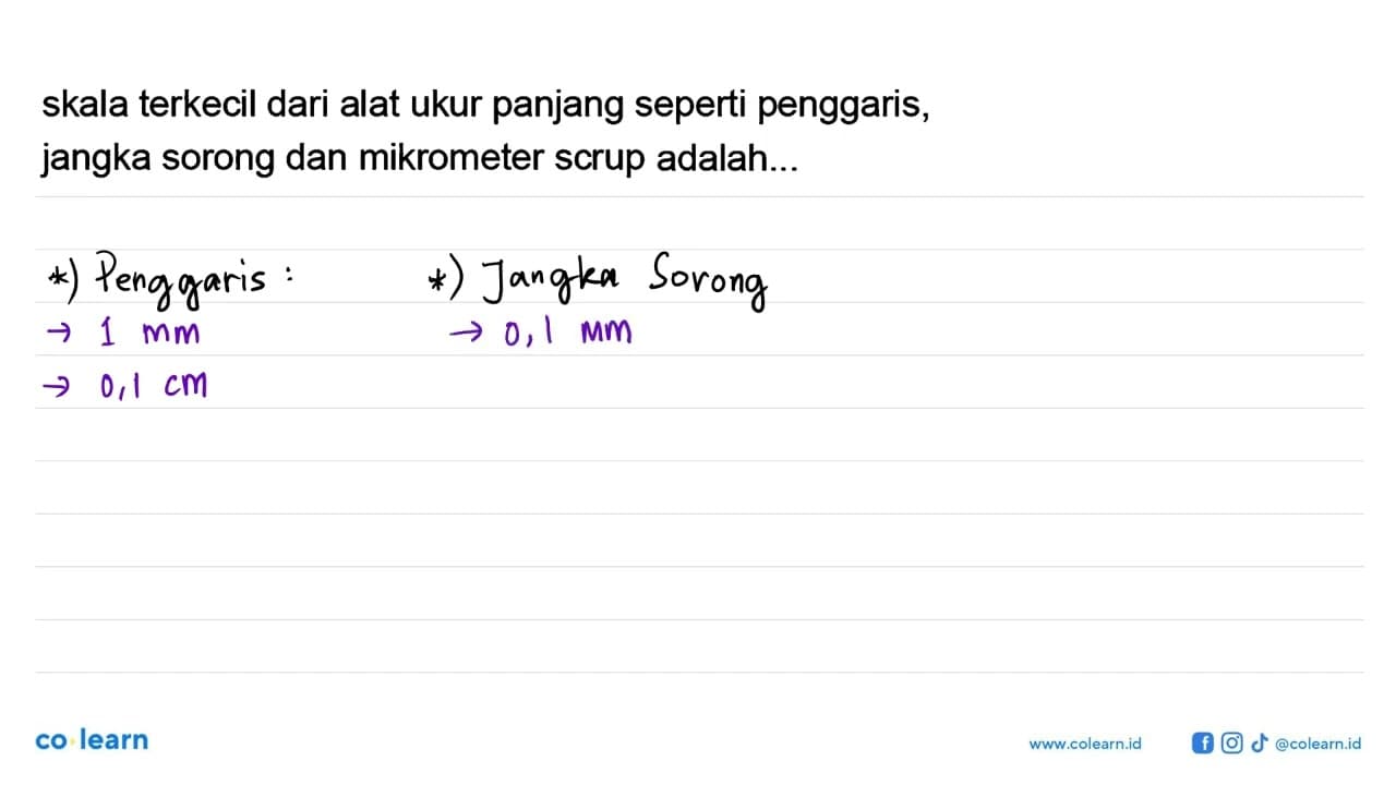 skala terkecil dari alat ukur panjang seperti penggaris,