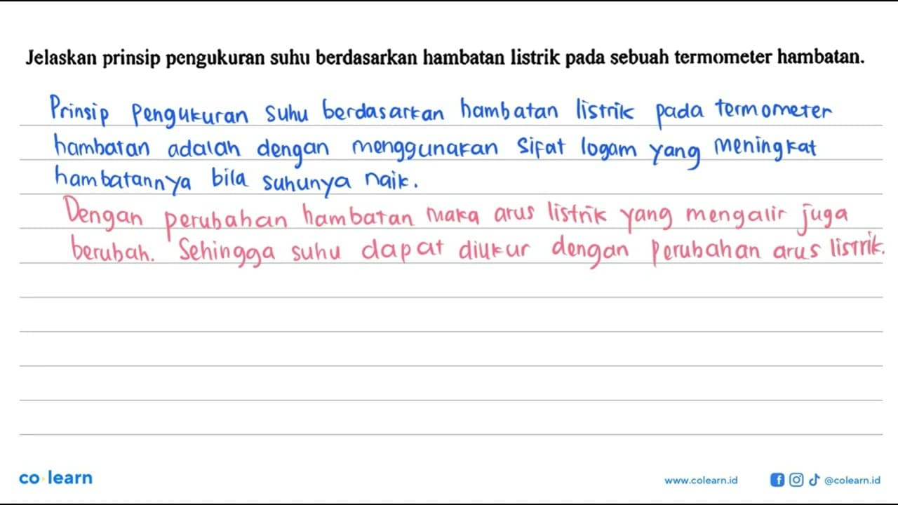 Jelaskan prinsip pengukuran suhu berdasarkan hambatan