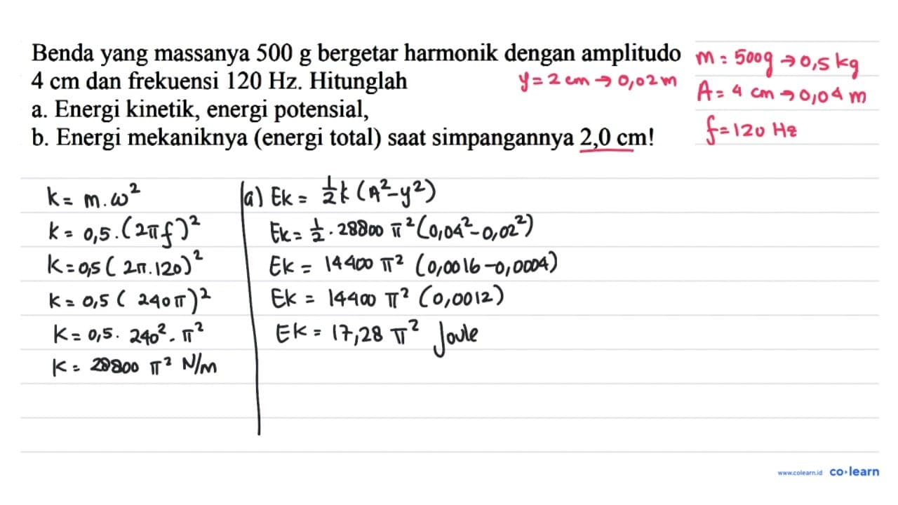 Benda yang massanya 500 g bergetar harmonik dengan