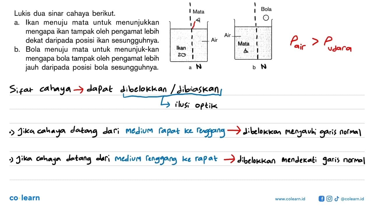 Lukis dua sinar cahaya berikut. a. Ikan menuju mata untuk