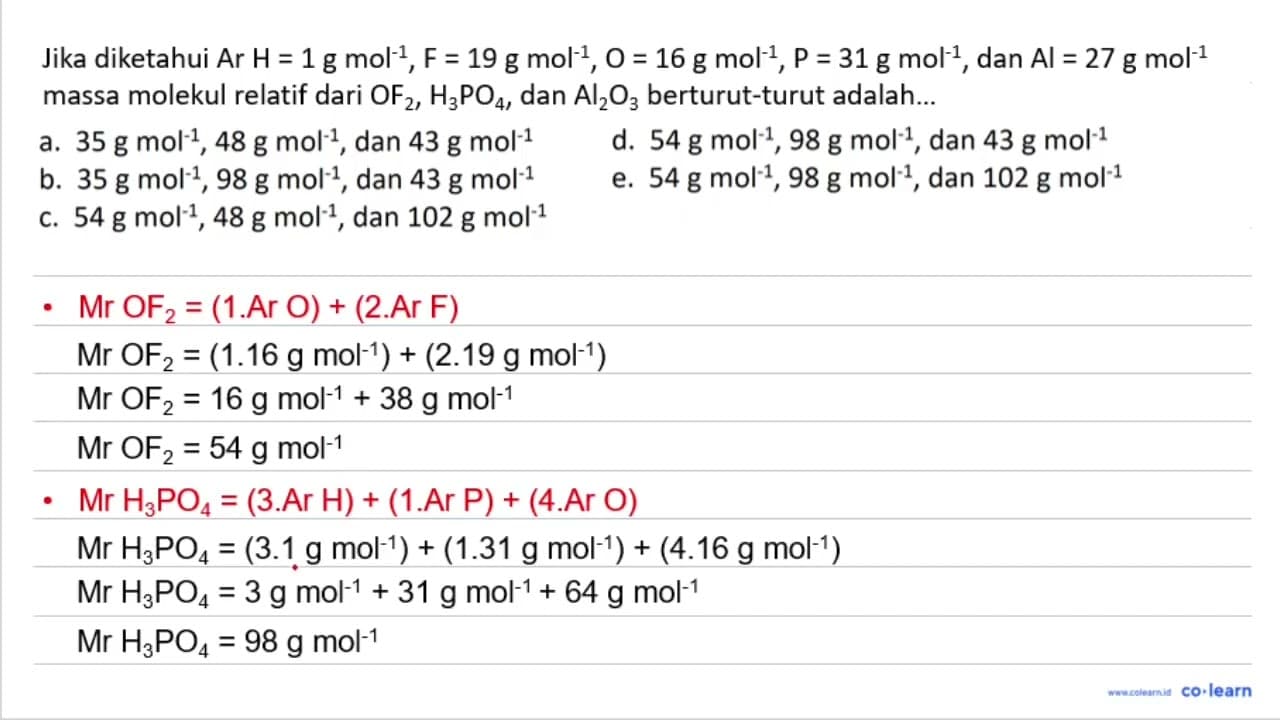 Jika diketahui Ar: H=1 ~g ~mol^(-1), ~F=19 ~g ~mol^(-1),